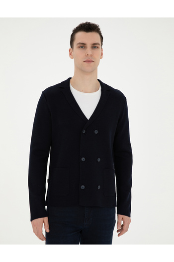 Pierre Cardin Koyu Lacivert Slim Fit Yün Karışımlı Düğmeli Triko Hırka 50278079-VR100