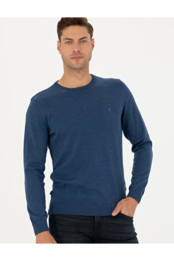 Pierre Cardin Navy Blue Slim Fit Crew Neck Basic Knitwear Sweater 50270179 -Vr033
