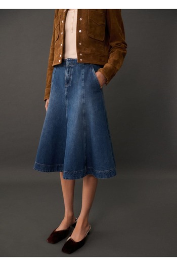 MANGO Woman Fusta din denim cu cusături contrastante