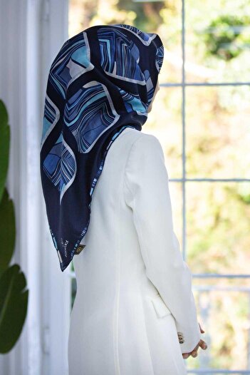 Vissona Navy-indigo Wave Patterned Tivil Silk Scarf 51967-31-33