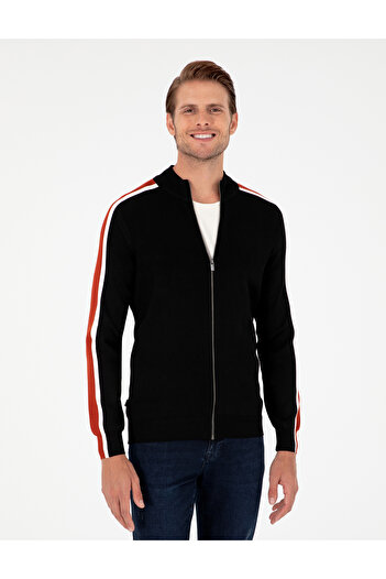 Pierre Cardin Black Slim Fit Wool Blend Zippered Knitwear Cardigan 50296447-Vr046