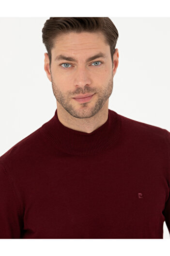 Pierre Cardin Kırmızı Slim Fit Yarım Balıkçı Yaka Yün Karışımlı Basic Triko Kazak 50270055-VR030