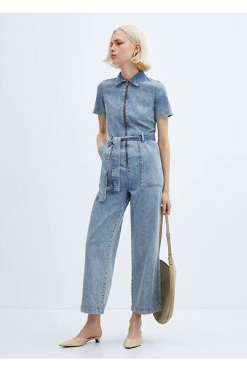 MANGO Woman Short-sleeved Denim Jumpsuit