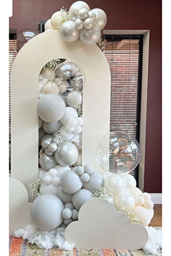 Çemrek Süs Parti Retro White Gray White Chrome Balloon Chain Set of 100