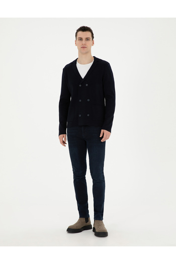Pierre Cardin Koyu Lacivert Slim Fit Yün Karışımlı Düğmeli Triko Hırka 50278079-VR100