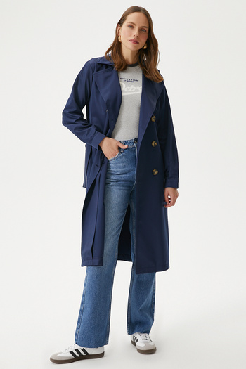 Ritnice Women's Light Seasonal Navy Blue Trench Coat