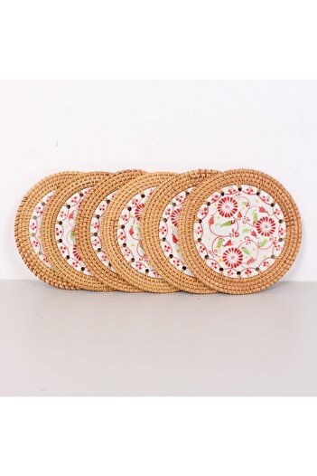 Mylamp Rattan Framed Set of 6 Trivet & Table or Wall Decor 16 cm