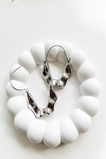 Pretty Asymmetric Cut Steel Hoop Earrings