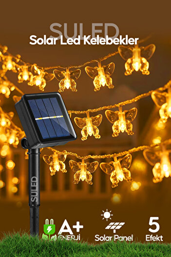 SULED Kelebek Led Işık Dekoratif Bahçe Balkon Ağaç Aydınlatması Sarı Işık Güneş Enerjili Modlu