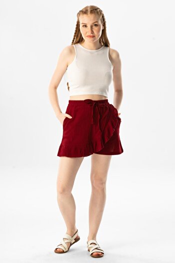 Eliş Şile Bezi Ada Şile Cloth Summer Shorts Skirt Claret Red Brd