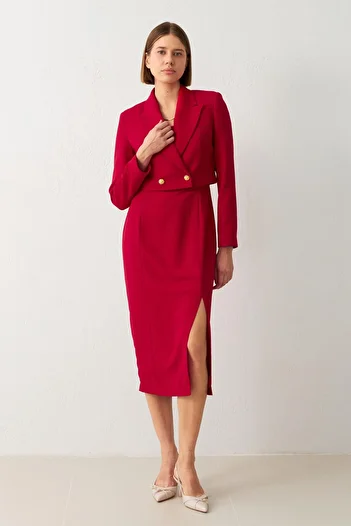 Setre Long Sleeve Short Red Jacket - Waist Detailed