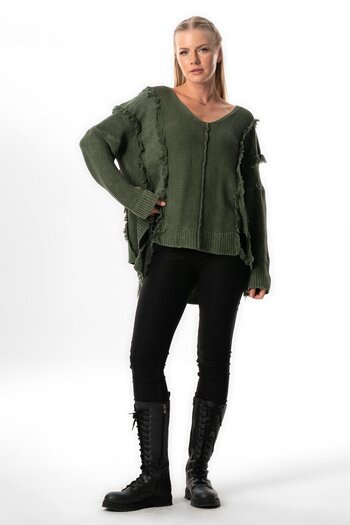 Eliş Şile Bezi Khaki Color Authentic Knitwear Blouse - Long Sleeve, Wide Collar, Autumn and Winter