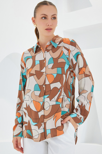 Bigdart 3721 Graphic Patterned Shirt - Milk Coffee
