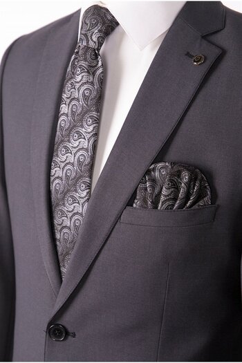 PR PACO ROMANO ART OF FASHİON Men's Slim Fit Mono Collar Smoked Striped Suit