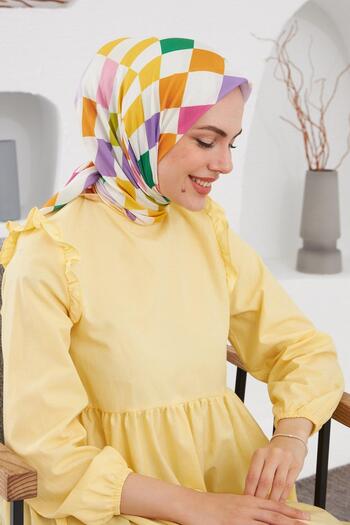 İpekhan Relax Geometric Ala Soft Scarf Straw Yellow 1139-05