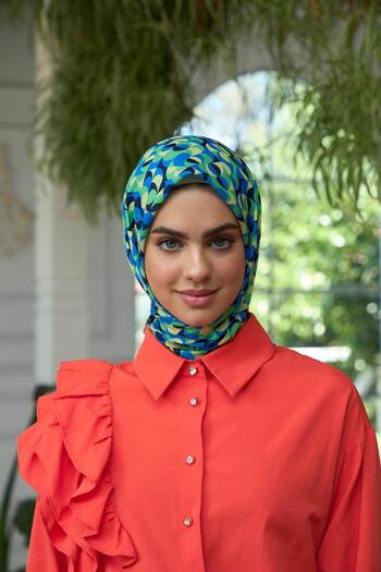 İpekhan Πράσινο Μπλε Μαλακό Κασκόλ Summer Sparkle Collection - 1185-12