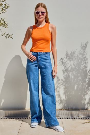 Bigdart 917 Model - Crew Neck Corded Orange Tank Top