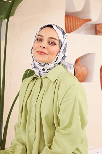 İpekhan WhitE and Black Cotton ViscosE Scarf - İppekhanVvEa 1113-10