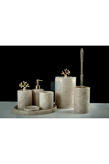 SİA ART DESİNG Marble 7 PIECES MARBLE BATHROOM SET Beige 7 Pieces