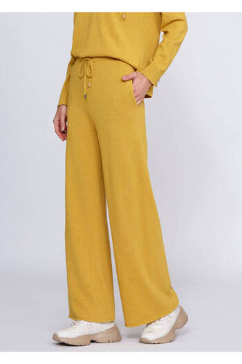Knitss Kaşmir Karışımlı Bağcıklı Sarı Triko Pantolon