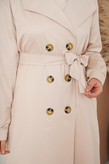 Bigdart T5853 Μπεζ Hijab Trench Coat - Διπλό γιακά