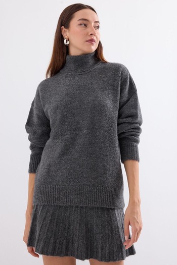Bigdart 15891 Anthracite Knitwear Σετ πουλόβερ και φούστα