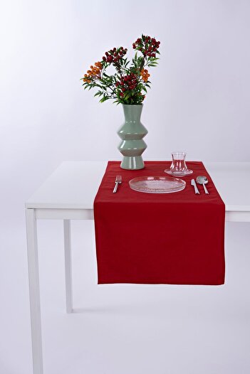 ALTINPAMUK Keten Runner Leke Tutmaz Kumaş Kırmızı 40x140 Yılbaşı
