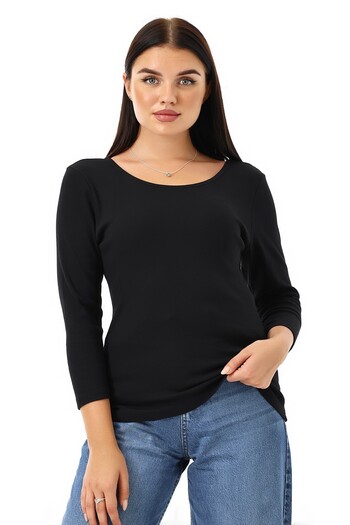 Lir Women's Plus Size V-Neck Bat Sleeve Shoulders Mesh Detail Black Blouse