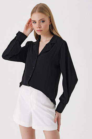 Bigdart 20139 Shawl Collar Woven Shirt - Black