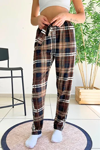 Farya Home Dreamy Soft Velvet Textured Plaid Checked Suede Pajama Bottom Trousers