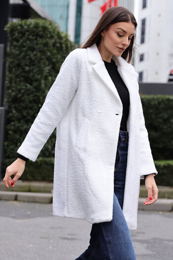 Bigdart 9114 Palton Oversize Boucle - Alb