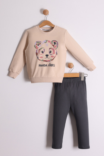 Pollito Girl's Seasonal Panda Printed 2-Piece Tracksuit Set