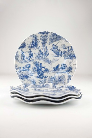 Bursa Porselen Dekor Blue English 4-Piece Porcelain Cake Plate with Flounces