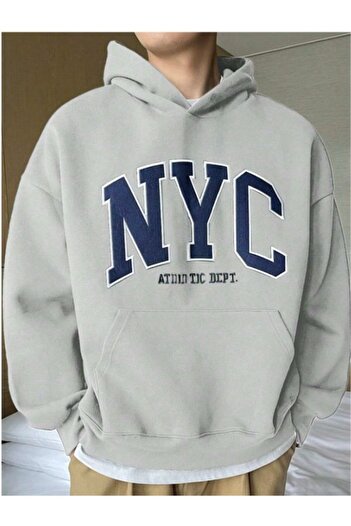 MOONBULL Men's Nyc Printed Kangaroo Pocket Oversize Hooded Sweatshirt