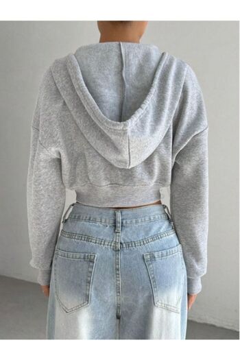 MOONBULL Women's Hooded Deep U-Neck Crop Sweatshirt