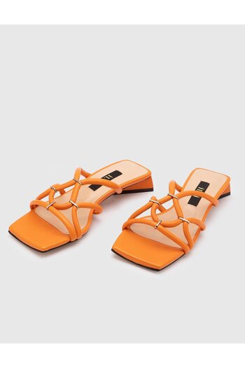İLVİ Olono Genuine Leather Women's Orange Heeled Slippers