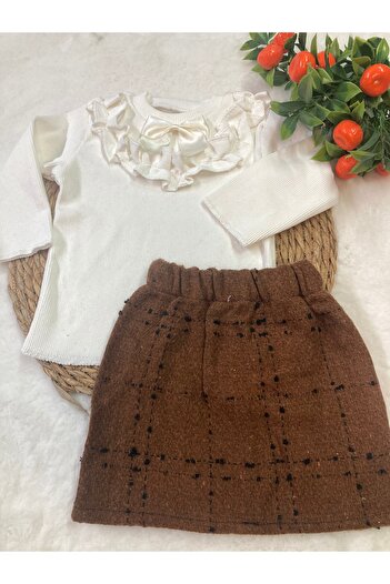 ESES BEBE Baby Cream Ribana Body Scratch Skirt-Bluz Set Set