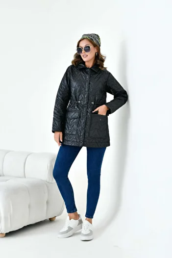 FTZ WOMEN Women's Black Quilted Hoodie - 30628