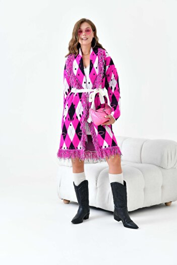 FTZ WOMEN Women's Diamond Patterned Wearable Fuchsia 20519