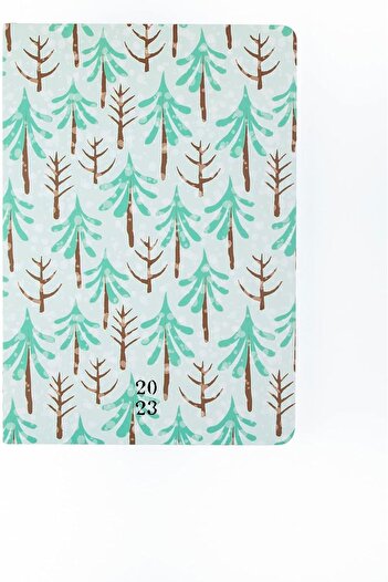 STOREMAX Snshop Lotus A5 Pine Tree Patterned Hard Cardboard Cover 2023 Weekly Planner, 128 Sheets, Lined