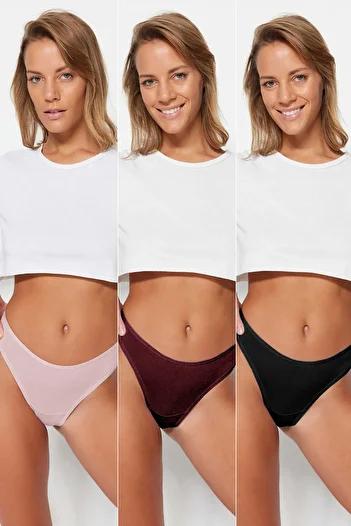 Trendyol Collection Pachet de 3 chiloți din bumbac burgundy-multicolor THMSS21KU0135
