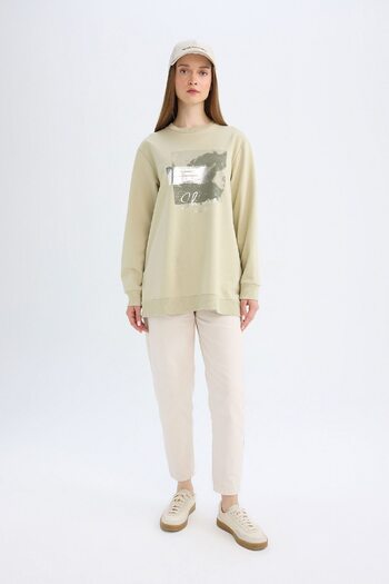 DeFacto Regular Fit Crew Neck Shiny Printed Sweatshirt Tunic D7572Ax24Wn
