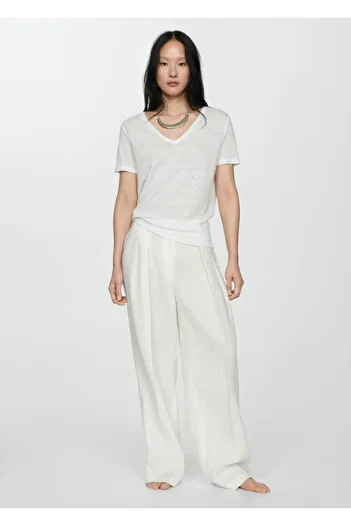 MANGO Woman Short-Sleeved Linen T-Shirt