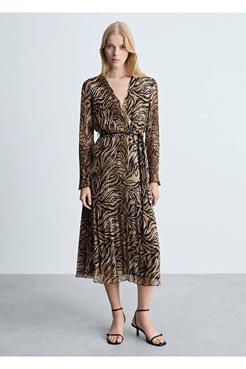 MANGO Woman Leopard Print Tie Detailed Dress