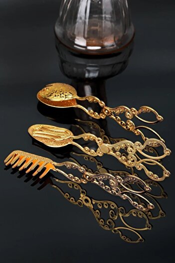 LeesHome Luxury Gold Service Salad Cake Pasta 3-Piece Tongs Set