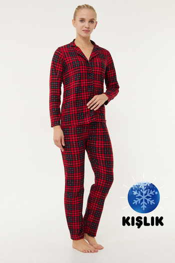 Oyga Women's Cotton Suede Patterned Pajama Set