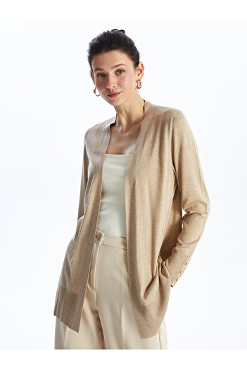 LC Waikiki Beige Shawl Collar Solid Long Sleeve Women's Knitwear Cardigan