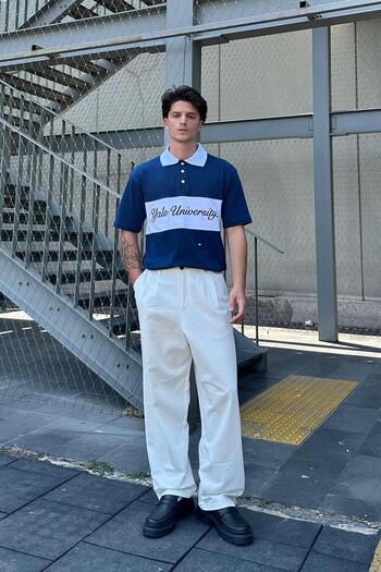 HAFKAGİYİM ΜΠΛΕ Μπλουζάκι με γιακά Polo Oversize PM του Πανεπιστημίου Yale