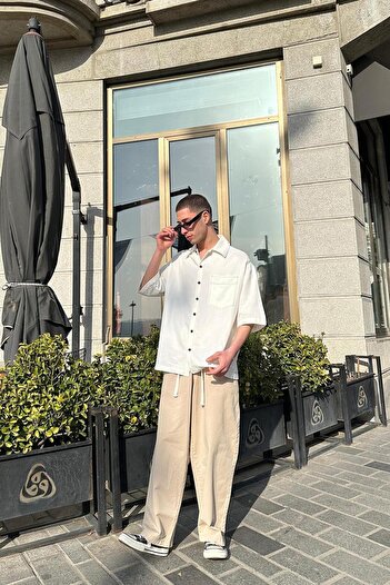 HAFKAGİYİM BEYAZ Зворотний шов, передні кишені 09 PH Boxy Fit Oversize Сорочка