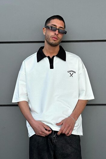 HAFKAGİYİM Λευκό μπλουζάκι California Polo Neck Outplenty Premium Oversize